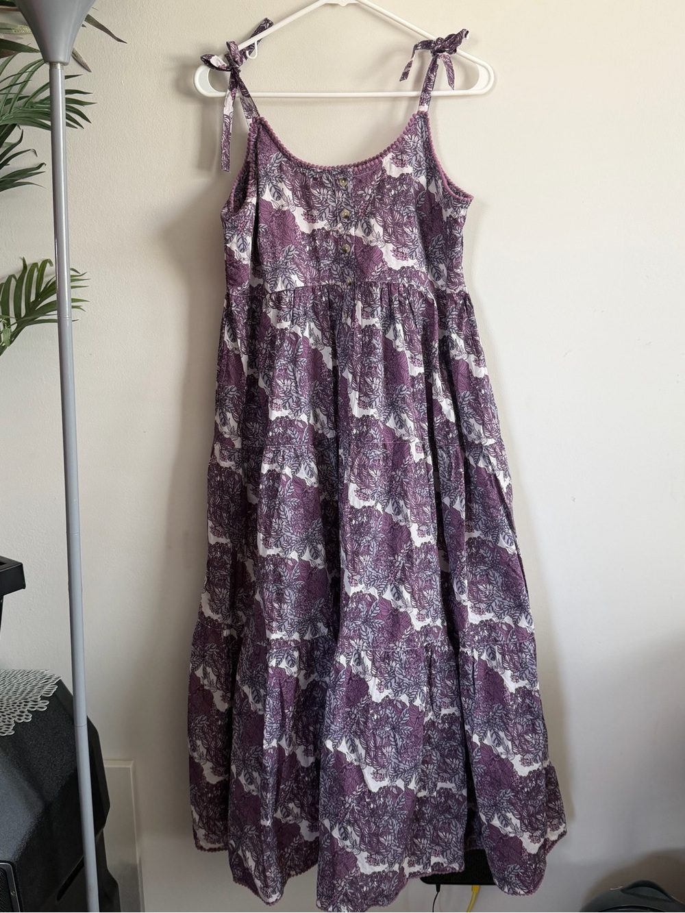kate quinn Purple Floral Tie-Shoulder Tiered Maxi Dress